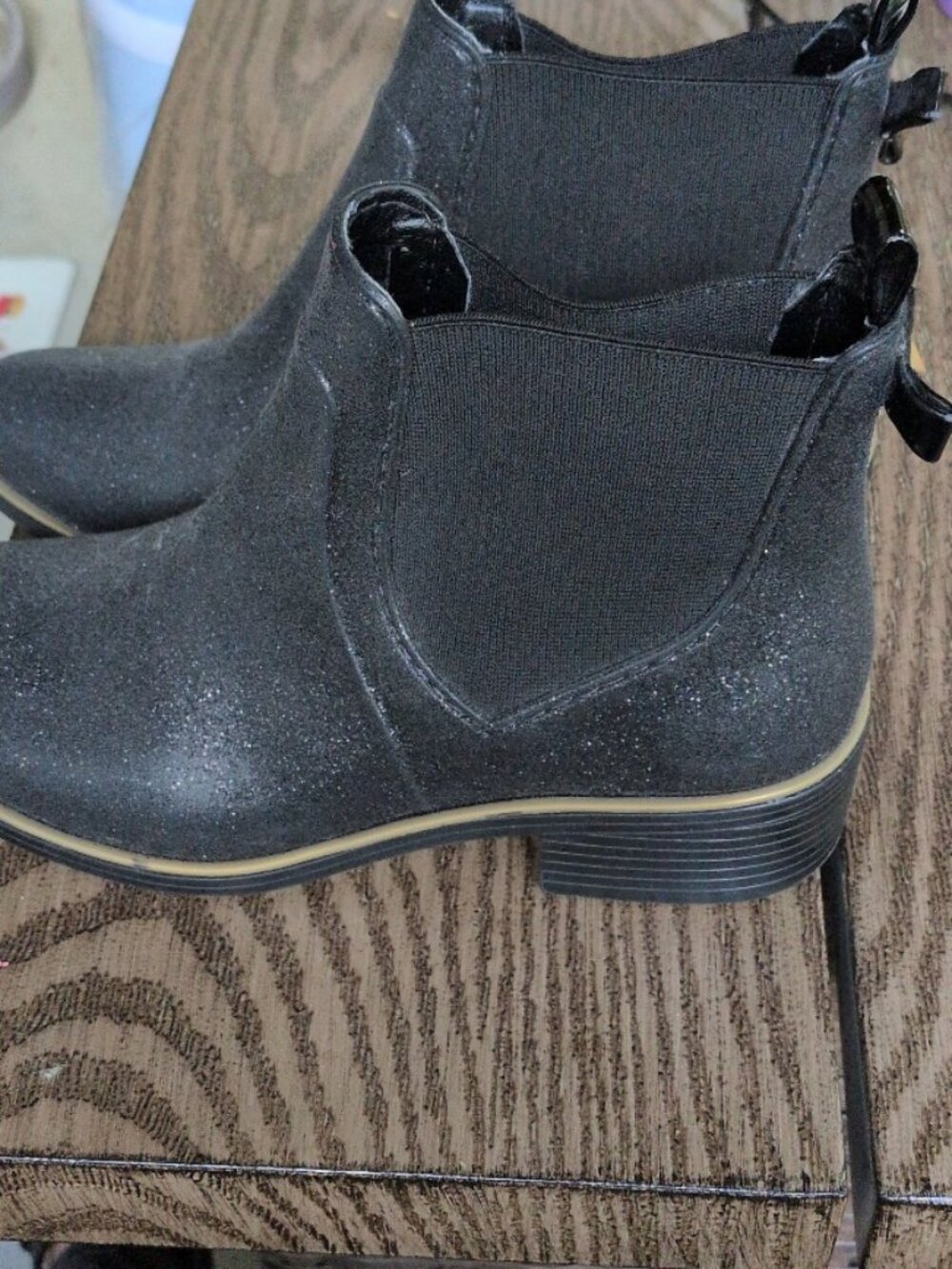 Kate Spade Giselle Black Suede Ankle Booties Back Bow Glitter Heel - 6 - Picture 2 of 6